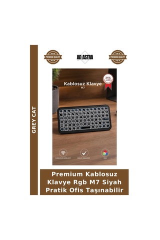 Premium Kablosuz Klavye Rgb M7 Siyah Pratik Ofis Taşınabilir