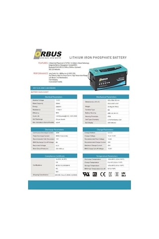 Orbus 12.8 V Volt 200 Ah Amper 2560 Wh Lityum Batarya Lifepo4 Lityum Akü