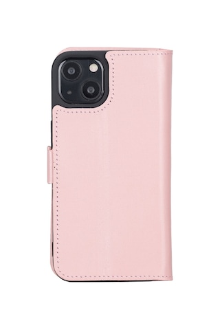 Apple Uyumlu iPhone 13 Deri Cüzdanlı Kılıf Toz Pembe