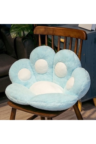 Sevimli Ayı Pençesi Yarım Çevrili Yastık Ofis Koltuk Minderi 80 70cm Mavi