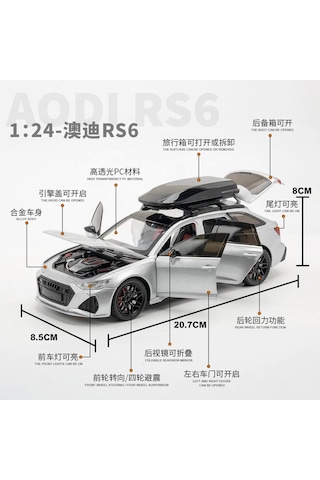 Audi Rs6 Avant 1:24 Diecast Metal Araba Koleksiyon Sesli Işıklı 21 Cm Gri