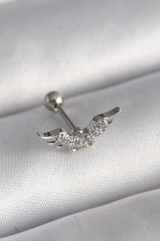Mey Najmaddin 316l Çelik Gümüş Renk Zirkon Taş Detay Kanat Model Tragus Piercing Najmaddin Çok Renkli