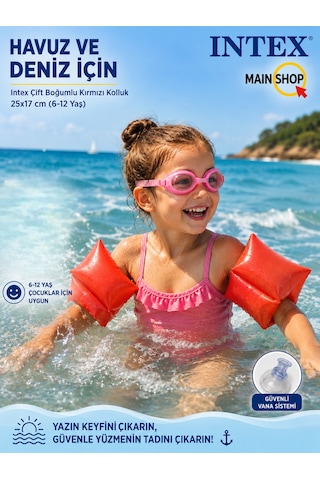 Mainshop Intex Çift Boğumlu Kırmızı Çocuk Deniz Kolluğu Havuz Kolluk Seti 25x17 Cm 6-12 Yaş M-59642