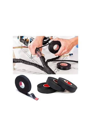 Yanmaz Tüylü Bez Kablo Bant 19mm X 15m Siyah, Alev Geciktirici