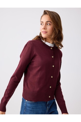 Jimmy Key Bordo Parlak Düğme Detaylı Yuvarlak Yaka Triko Hırka 5ww105220562