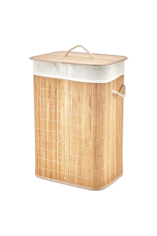 Buradabulabilirsin Bambu Kirli Çamaşır Sepeti 40x30x60 Cm - Kapaklı İpli Kumaş Torbalı Bbz
