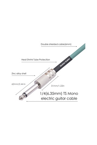 Sones 3045gr Mono 6.35mm Fiş Erkek - Erkek Elektrik Gitar Ses Kablosu, Uzunluk: 5m