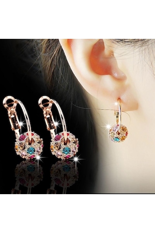 Beyaz Avusturyalı Kristal Top 18 K Altın Renkli Küpe Şanslı Transfer Boncuk Daire Hoop Küpeler Kadın