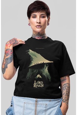 Yüzüklerin Efendisi Gandalf Film Baskılı Unisex Oversize Tişört Siyah