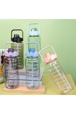 Lemestar 2000ml Siyah Şeffaf Plastik Su Kabı, Ölçü İzli Spor Kettle, Pipetli, Düşmeye Dayanıklı, El Çantalı Ev Kullanıma Uygun Siyah