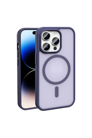 Apple Uyumlu iPhone 14 Pro Max Kılıf M-safe Şarj Özellikli Mat Arka Yüzey Zore Sio Kapak Derin Mor