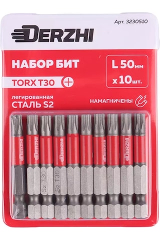 Derzhı Torx T30 L50 Mm, 10 Parça Şarjlı Tornavida Uçları Seti 196689079