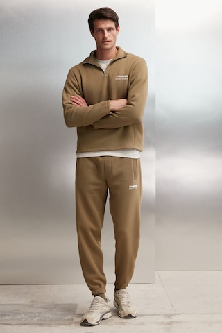 Grimelange Halden Erkek Içi Polarlı Dik Yaka Yarım Fermuarlı Baskı Detaylı Regular Haki Sweatshirt