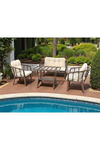 Kartepe 2 1 1 Rattan Bahçe Balkon Takımı,kahve Rattan/krem Kumaş Kahverengi - Krem
