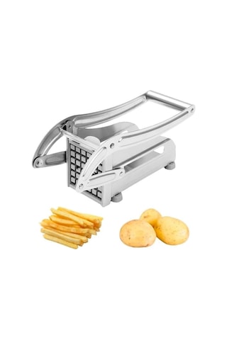 Patates Sebze Kesici Paslanmaz Çelik Mükemmel Kesme 2 Ek Parçası İle Patates Presi Dilimleme Cihazı Gümüş