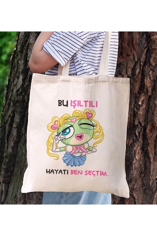 Bk Gift Bu Işıltılı Hayatı Ben Seçtim Tasarımlı Bez Çanta, Baskılı Omuz Çantası, Alışveriş Çantası, Arkadaşa Hediye Kobitmeyencom29828 Bk Gift