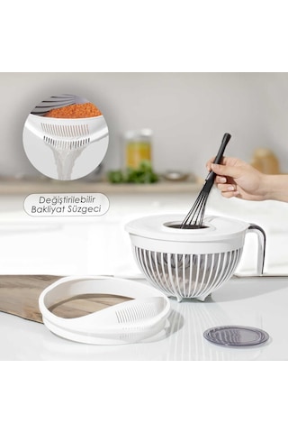 Porsima 3132 Linea 2 li Çok Amaçlı Kapaklı Karıştırma Mikser Kabı Pirinç Süzgeci - Beyaz