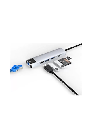 Type C Çoklu Port Hub 8 Port Usb Hdmı Sd Kart Ethernet Adaptör