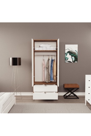 Moderno Mini 2 Kapaklı 2 Çekmeceli Gardırop Kompakt Tasarım, Modern Görünüm Atlantikçam - Beyaz