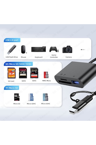 Type-C + Micro USB 3in1 OTG + SD-TF Kart Okuyucu