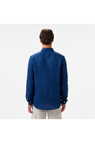 Nautica Erkek Mavi Classic Fit Keten Gömlek Düz W55101t Mavi