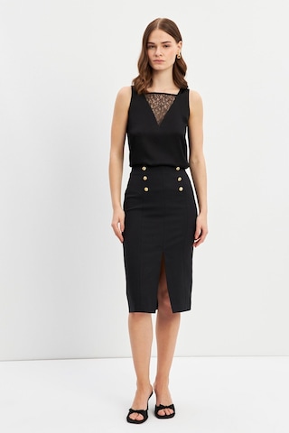 Stella Pulvis Siyah Düğme Detaylı Kalem Etek Siyah