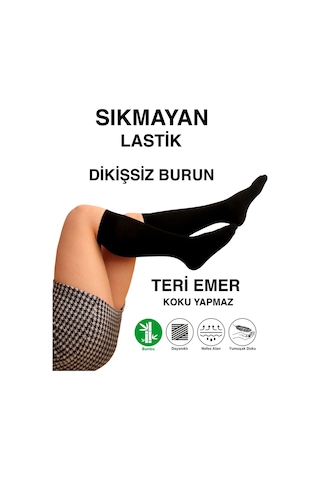 6 Çift Teni Göstermeyen Yumuşak Dikişsiz Dizaltı Uzun Bambu Kadın Premium Çorap 36 - 42 Beden Siyah