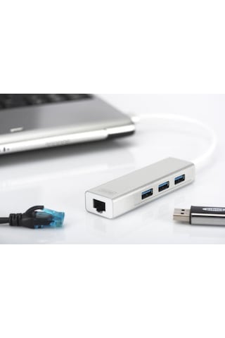 Digitus Da-70250-1 3 Port USB 3.0 Çoklayıcı & Gb Ethernet Adaptör