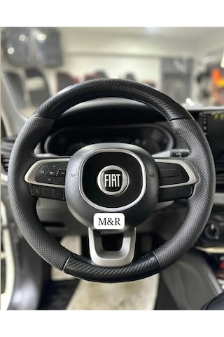 Fiat Egea  Parlak Kristal Karbon Deri Kaplama Direksiyon Kılıfı Siyah