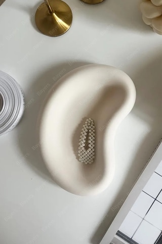 Pearl Curve Dekoratif Tepsi Takı & Aksesuar Tepsisi Beyaz