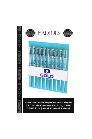 Premium Akım Ölçer Güvenli Ölçüm Led Işıklı Klemens Çelik Uç 110v 250v Priz Şeffaf Kontrol Kalemi