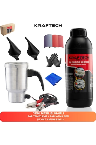 Kraftech Yeni Nesil Buharlı Araç Far Temizleme Seti 12 Volt