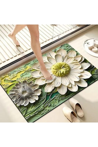 Banyo Paspası 40 X 60 Cm Kaymaz Hızlı Kuruyan Emici Zemin Paspası 3d Çiçek Desenli Banyo Duş Girişi, Küvet Ve Lavabo İçin Su Geçirmez Kaymaz Çiçekli Banyo Paspası 1 Adet Karışık-çok Renkli