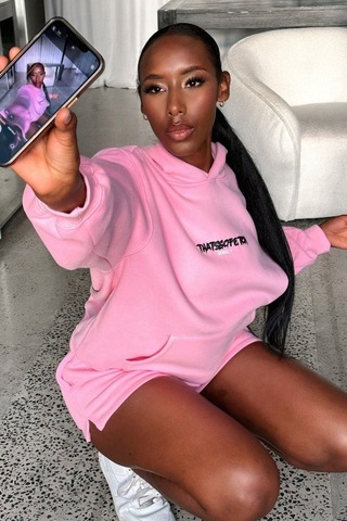 Thatsofetch Series 7 Sweatshirt - Pembe Baskılı Oversize Kapüşonlu Pembe