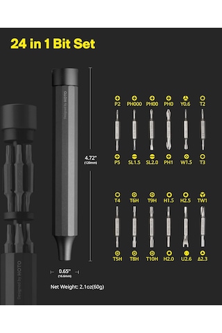 Hoto 24'ü 1 Arada Hassas Tornavida Gri Qwlsd004