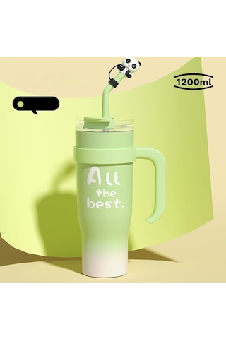 Tuomeng Termos Bardak, Büyük Boy, Güzel Görünümlü Saplı, Pipetli Bardak, Turkuaz