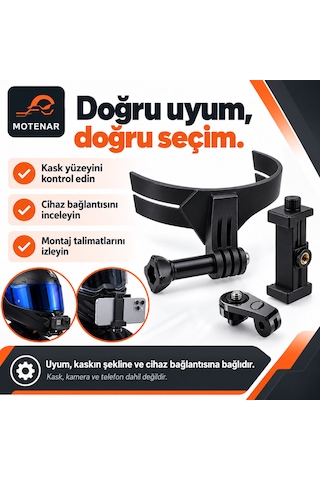 Motenar Yapışkanlı Kask Kamera Ve Telefon Tutucu Siyah
