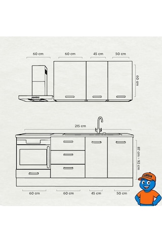 215 Cm Mutfak Dolabı Mdf Kapak Tezgah Dahil Yrkn215 100 Gümüş