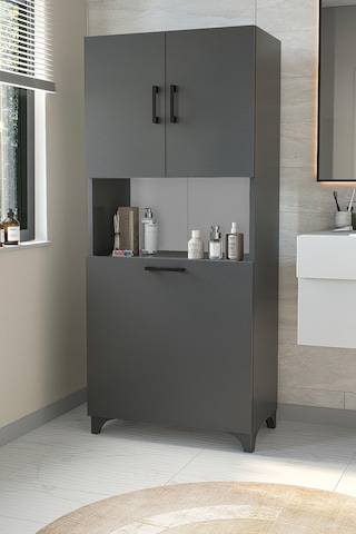 Çok Amaçlı Dolap Banyo Dolabı Kirli Çamaşır Sepeti Dolabı Damla Antrasit