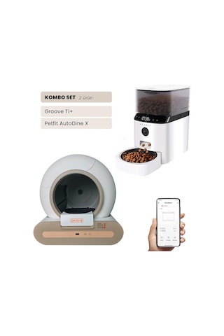 Groove Ti+ Wi-fi Akıllı Otomatik Kedi Tuvaleti Kahverengi + Petfit Autodine X 5l Wi-fi Kameralı Akıllı Otomatik Mama Kabı Besleme Ünitesi Bundle