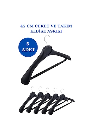 5 Adet Plastik Yüksek Kalite Ceket Askısı Elbise Askısı Siyah