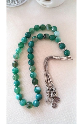 Stoneage Jewellery Yeşil Akik Doğal Taş Tesbih