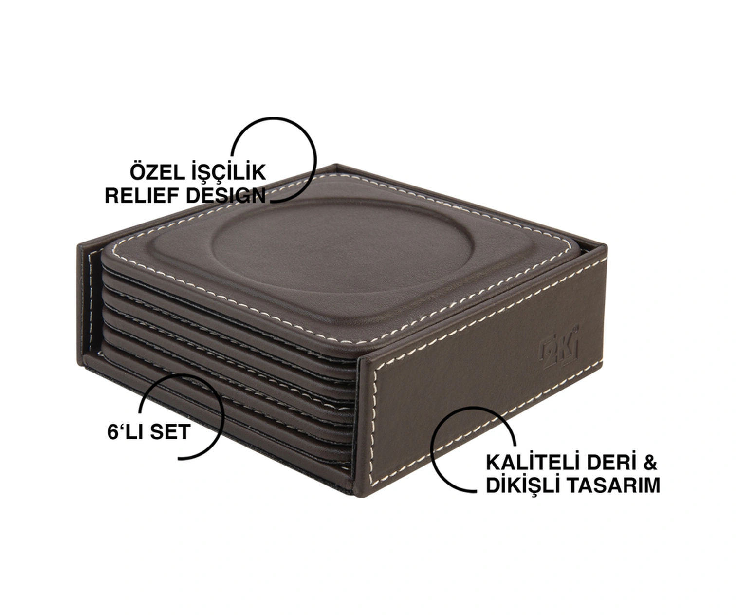 Bardak Altlığı,6 Lı Set,masaüstü Yuvarlak Cup Coaster,vegan Suni Deri,11x11 Cm.,kahverengi