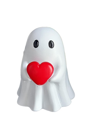 Reedark Halloween Gizemli Kırmızı Kalp Taşıyan Beyaz Hayalet Heykeli - Ev Dekoru, Masaüstü Ve Hediye Özel 9cm Yükseklik