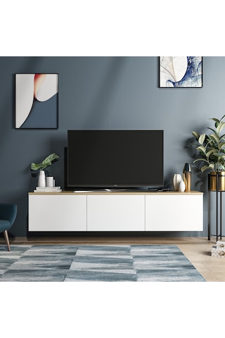 Neon Tv Ünitesi Beyaz Safir Meşe Duvara Monte