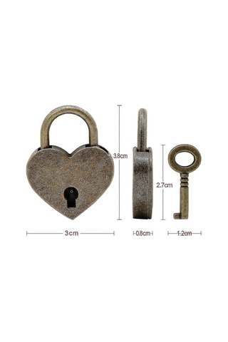 5'li Paket Vintage Antik Stil Mini Asma Kilit Anahtar Kilidi Kalp Şeklinde