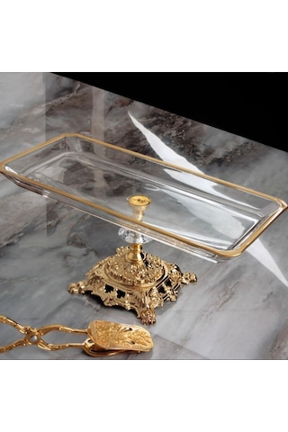 Rüyam Glassware Paşabahçe Metal Ayak Gold Detaylı Sunumluk - Baton Paşabahçe