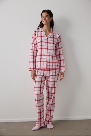 Penti Gül Kurusu Modal Ekoseli Gömlek Yaka Düğmeli Pamuklu Pijama Takımı