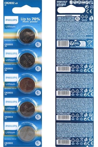 Philips Cr2032 3v Lityum Mini Düğme Para Pil Blister 5'lı Paket