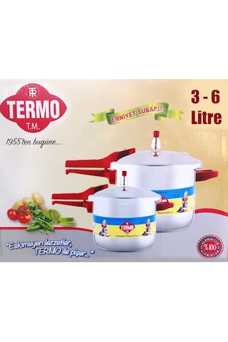 Termo 3 - 6 Litre 2li Düdüklü Tencere TEK KAPAKLI %100 Alüminyum Pres Baskı Bordo